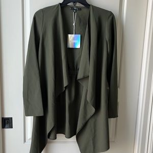 MISSGUIDED - Open Front Waterfall Jacket- Khaki Green - Size 2 - NWT